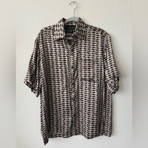 Vintage Nicole Miller 100% Silk Basketball Pattern Button Down Shirt Mens Size M